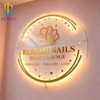 Letrero de Acrílico 3D con LED Personalizado y Borde Dorado para Estudios de Manicura Profesionales, Negocios, Tiendas, Empresas de Uñas