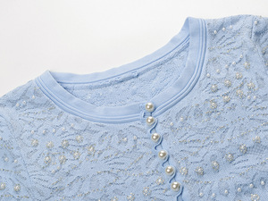 <span class=keywords><strong>Abito</strong></span> Lungo da Donna 2026 con Lavorazione Raffinata, Pizzo Jacquard e Perline, Scollo Tondo, Maniche Corte, <span class=keywords><strong>in</strong></span> <span class=keywords><strong>Maglia</strong></span>, Tinta Unita, <span class=keywords><strong>Plissettato</strong></span>, con Sottoveste - Product Image 4