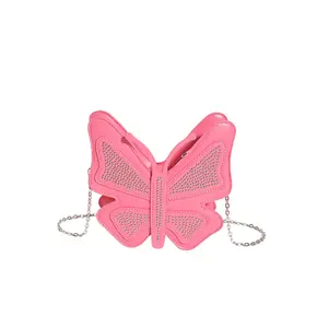 Tas bahu kecil wanita, dompet dan tas tangan perempuan bentuk kupu-kupu Bling modis 2024