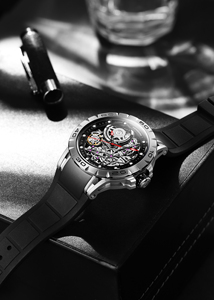 メンズステンレススチール製自動巻き機械式腕時計、シリコンバンド、ラウンドダイヤル、5気圧防水、ラグジュアリーファッションデザイン - Product Image 6