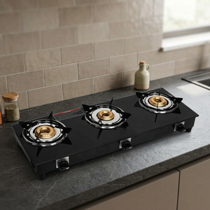 Brûleur de cuisinière à gaz polyvalent en verre trempé à 3 anneaux avec design compact pour la cuisine domestique, vente en gros B2B Inde - Product Image 3