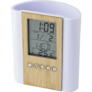 Portapenne in bambù con orologio, merchandising personalizzato - Product Image 2