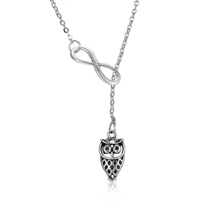 Chanceux Accessoires De Mode Bijoux Animaux 8 Forme Hibou Argent Pendentif Clavicule Collier Pour Les Femmes