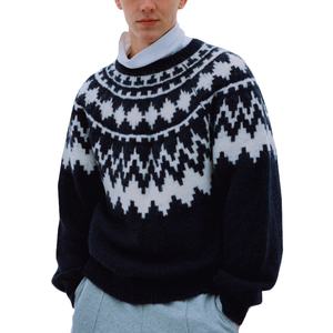 Suéter de Punto al por Mayor, Suéter de Invierno de Manga Larga, Suéter de Punto Personalizado con Patrón, Mezcla de Lana Mohair, Suéter de Punto Grueso para Hombre - Product Image 1