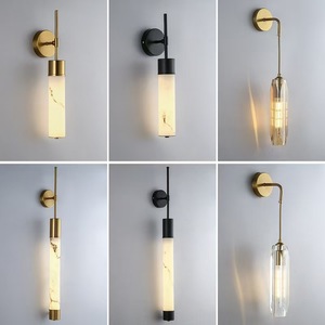 Applique murale moderne minimaliste en albâtre, en fer et marbre, cylindrique, LED B22, éclairage encastré pour salon, chambre, hôtel, décoration - Product Image 2