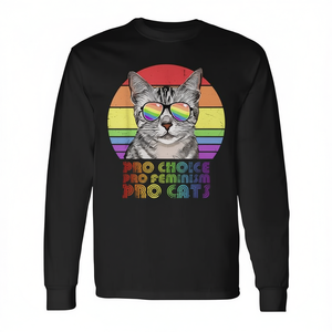 Camiseta de manga larga Pro Choice Pro Feminism Pro Cats con diseño de gato arcoíris, ropa de orgullo LGBTQ - Product Image 2