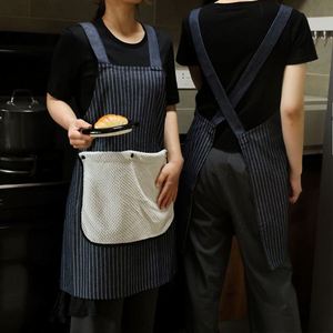 Wholesale Cotton Polyester Cross Back Stripe Towel Household <b>Kitchen</b> <b>Apron</b> With Large Pocket - Product Image 3