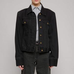 Chaqueta vaquera clásica de moda al por mayor de alta calidad con hombreras y cintura ajustada para mujer - Product Image 4