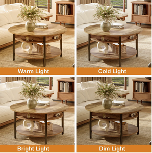 <span class=keywords><strong>Tavolino</strong></span> da Caffè Rotondo in Legno Stile Fattoria Moderno con Piano Sollevabile e Vano Contenitore, Design Durevole e Decorativo per <span class=keywords><strong>Soggiorno</strong></span> - Product Image 5