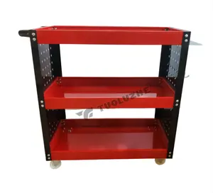 Thickened Three-layer Tool Cart Mobile Repair Tool Cabinet Parts Cart Open Multifunctional Cart With Side Panels And Hooks