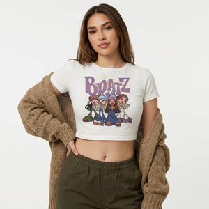 Bratz Women's Crop Top White Character Print Crew Neck Short Sleeve Y2K Style Jersey T-<b>Shirt</b> - Product Image 1