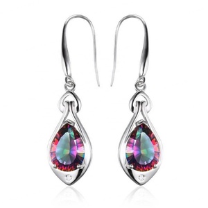Bijoux fantaisie, boucles d'oreilles pendantes en argent sterling 925, topaze mystique arc-en-ciel - Product Image 1