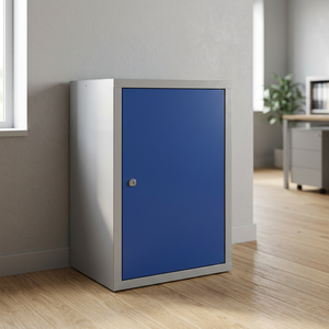 Solid Steel Industrial Wall <b>Cabinet</b> H600xW400xD300 mm 1 Shelf Light Grey/Gentian Blue RAL <b>Tool</b> Storage Keyed Lock 3-Year - Product Image 2