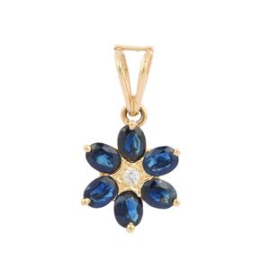 Pendentif floral en or jaune massif 14 carats fait à la main avec saphir bleu naturel diamant pendentifs fins de luxe breloques pour les fêtes de femmes - Product Image 2