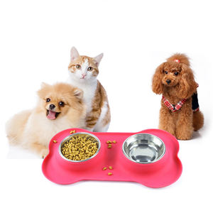 Alas makan hewan peliharaan silikon, mangkuk ganda dengan mangkuk Stainless Steel anti selip tahan air mudah dibersihkan untuk anjing kucing - Product Image 6