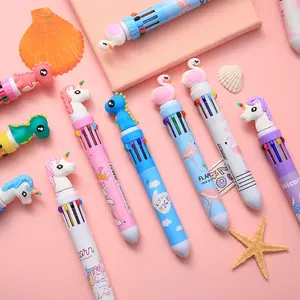 Dessin animé licorne étudiant enfants 10 couleurs stylo multicolore pour cadeaux de Noël promotionnels