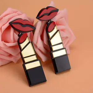 Anting-Anting Akrilik Kustom Bibir Merah Resin Kreatif Mode Anting-Anting Lipstik Asetat Mulut Seksi Geometris untuk Anak Perempuan
