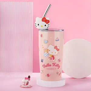 Hello Cat Kawaii Kuromi Cup Accessories Rvs Sanrio Waterfles 600Ml Met Stro