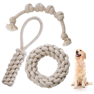 Jouet à mâcher pour chien en corde de chanvre et coton naturel, ensemble classique multi-pièces, écologique, interactif, durable, de haute qualité, pour l'hygiène dentaire - Product Image 1