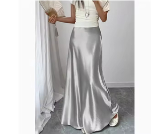 Women's Breathable and Anti-Static Satin <b>Split</b> <b>Skirt</b> High Waist Empire Waistline Casual Style for Spring Season - Product Image 1