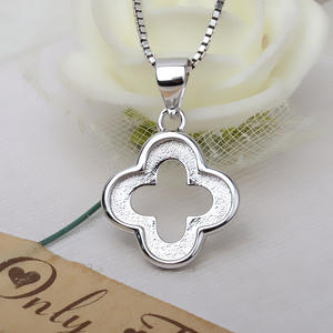 Tide DIY <b>Fine</b> <b>Jewelry</b> <b>Set</b> S925 Silver with Lucky Grass Pendant Ring Semi Finished Tire & Flat Bottom Stand 2855 - Product Image 3