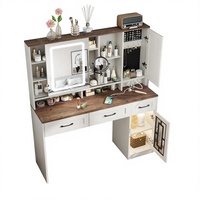 Table de maquillage vintage avec miroir LED, armoire à bijoux, tiroirs de rangement, bureau de maquillage pour chambre à coucher, dressing
