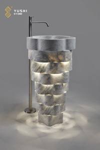 YUSHI Lavabo sur pied personnalisable en marbre blanc de Carrare en forme de fleur, lavabo sur pied artisanal en pierre naturelle pour salle de bain - Product Image 6