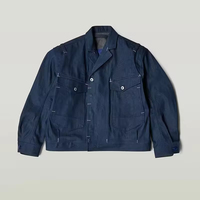 Setelan jaket Denim Selvedge pria, Blazer Denim dicuci gelap dengan Logo depan bisnis gaya regang kasual