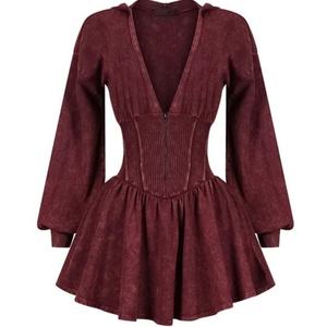 Elegante Vestido Mini con Cintura Ajustada para Mujer, con Pliegues en Línea y Detalle de Cremallera, Perfecto para Cualquier Ocasión - Product Image 5