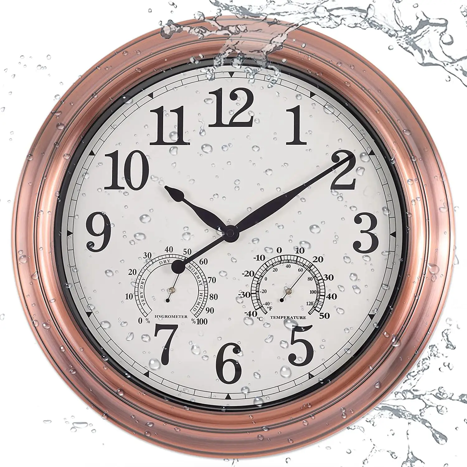 Jam dinding antik luar ruangan 16 inci, jam dinding logam tahan air dengan suhu & kelembaban, jam Retro besar senyap