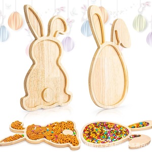 Wooden Easter Bunny <b>Snack</b> <b>Tray</b> Natural Wood Color For Dessert Candy Serving <b>Trays</b> - Product Image 1