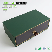 Boîte à tiroir vert forêt personnalisée en gros, étui coulissant gris foncé avec garniture dorée et tirette en ruban pour emballage de marque de luxe