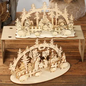 帕富圣诞装饰立体圆形木制摆件创意圣诞晚会Diy木制摆件