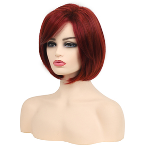Perruque Rouge Lisse et Soyeuse de 12 Pouces, Ondulée Naturelle avec Frange Latérale, Style Bob, Vente en Gros Usine Aishili pour Femme Tendance - Product Image 1