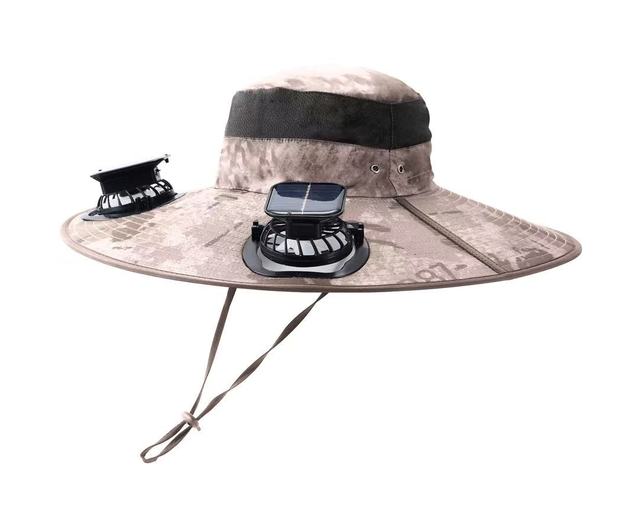 Wholesale Summer Solar Fans Fishing Hat Outdoor Large Brim Outdoor Travelling Fisherman Hat Sun Hat with Two Fans 800MA Battery