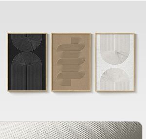 Conjunto de Arte de Parede Abstrata Neutra com 3 Peças em Preto, Branco e Marrom, Impressões Geométricas de Luxo Modernas, Decoração de Parede Nórdica - Product Image 1