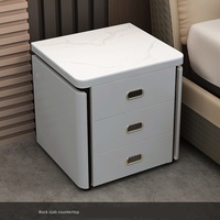 Table de Chevet Multifonctionnelle Traditionnelle Extensible avec 3 Tiroirs, Table d'Appoint à Plateau Rabattable en Verre, Meuble de Rangement pour Chambre et Salon