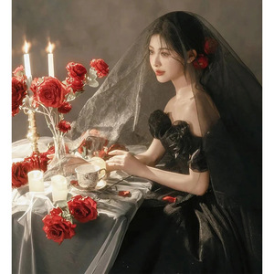 Helburn Strapless Black Tulle Ball Gown Wedding Dress For Photoshoots Vintage Fashion Evening Dress Natural Waistline - Product Image 5