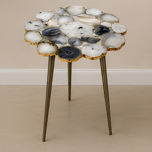 Modern Handmade Resin Stone Inlay Side <b>Table</b> with Metal Legs Contemporary Elegant Living Room Accent Furniture Decorative Design - Product Image 1