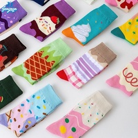 Nouvelles chaussettes en coton pour le printemps et l'automne, imprimées numériquement, respirantes, avec logo, motif crème glacée, chaussettes tendance et adorables