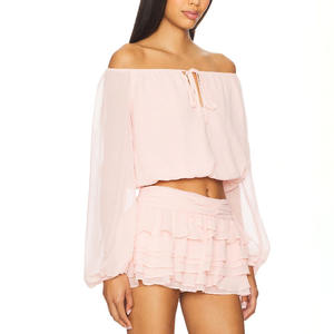 Maglia Casual <span class=keywords><strong>monospalla</strong></span> da donna maglia in Chiffon traspirante a maniche lunghe con decorazione a bottone per tutte le stagioni - Product Image 3