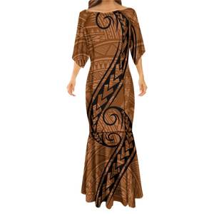 Vestidos de Noche elegantes para mujer, vestidos formales de cola de sirena, de cola de pez, estilo Tribal polinesiano dorado, con patrones, venta al por mayor - Product Image 4