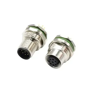 ขั้วต่อสายเคเบิล M12 แบบ A Code Connector 8 ขา IP67 ชนิดตัวผู้ แบบยึดด้านหน้า ติดตั้งบนแผง - Product Image 2