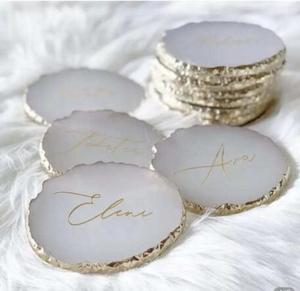 Personalised <strong>Crystal</strong> Slice Gold Rim Resin Agate <strong>Coasters</strong> Pink Blue White Green Gem Stone Agate <strong>Coaster</strong> - Product Image 1