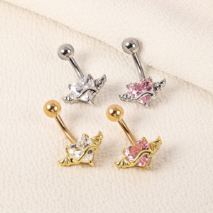 All'ingrosso <span class=keywords><strong>Piercing</strong></span> al ventre in acciaio inossidabile chiaro rosa Cz a <span class=keywords><strong>farfalla</strong></span> a forma di cuore piccolo angelo <span class=keywords><strong>ombelico</strong></span> con bottone <span class=keywords><strong>ombelico</strong></span> - Product Image 2
