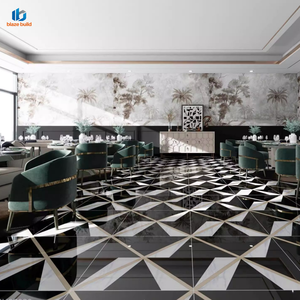 Nuevo Producto: Azulejo de Porcelana Geométrico de Lujo Moderno 800x800mm Negro Blanco Dorado Tallado <span class=keywords><strong>para</strong></span> Vestíbulo de Hotel y Baño - Product Image 3