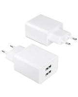 Cargador de Pared USB Dual Directo de Fábrica, 10.5W, Adaptador con Enchufe Europeo y 2 Puertos USB A, Protección Múltiple para Teléfono y Tableta