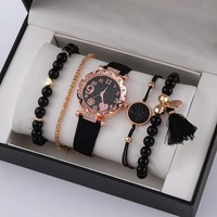 Montre à quartz populaire avec cadran diamanté et bracelet en cuir PU pour femme, ensemble de bracelets, vente en gros, ne comprend pas la boîte cadeau