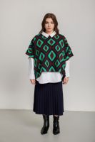 Poncho en tricot jacquard géométrique vintage pour femmes rondes, grande taille, sans manches, coupe irrégulière, style chauve-souris, pour superposition