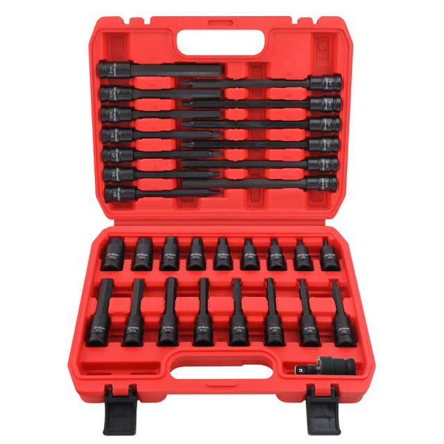31pc 1/2 Cr-Mo S2 Metric 6PT Deep Impact Hex Socket Bit Set Wrenches 200mm Long Black Oxide Auto/Car DIY Industrial OEM/ODM
